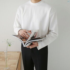 メンズ　韓国ファッション　 コットン 長袖 Tシャツ 秋 無地 カジュアル ラウンドネック シャツ トップ