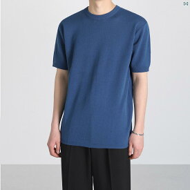 メンズ　韓国ファッション　男性　クール　かっこいい 半袖 Tシャツ 夏 韓国 ゆったり ラウンドネック 半袖 無地 高級 ニット Tシャツ