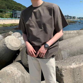 メンズ　韓国ファッション　男性　クール　かっこいい 半袖 Tシャツ 韓国 夏 ラウンドネック Tシャツ トップ ボトム シャツ