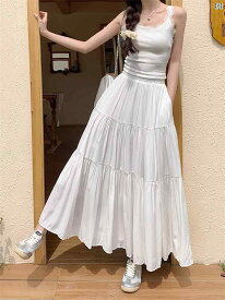 海外ファッション レディース レディース ファッション 韓国 韓国ファッション 優しい ホワイト ケーキ スカート 春夏 プリーツ 大きめ 裾 スカート Aラインイン スカート 傘