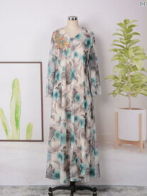 中東 ドバイ 越えた ファッション 花柄 ビーズ ドレス ロング ドレス アラビア レディース イブニングドレス