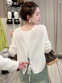 レディース レディース ファッション 海外ファッション　上品　おしゃれ　 バックスリット ストラップ 日焼け防止 ブラウス 夏 通気性 薄手 冷感 セーター アウターウェア