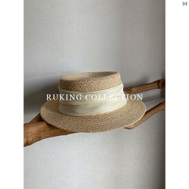 レディース　帽子　ファッション　おしゃれ　韓国　海外風 RUKING リネン フラット トップ ラフィア 帽子 フレンチ 日よけ 日焼け防止 夏 文学 ギフト