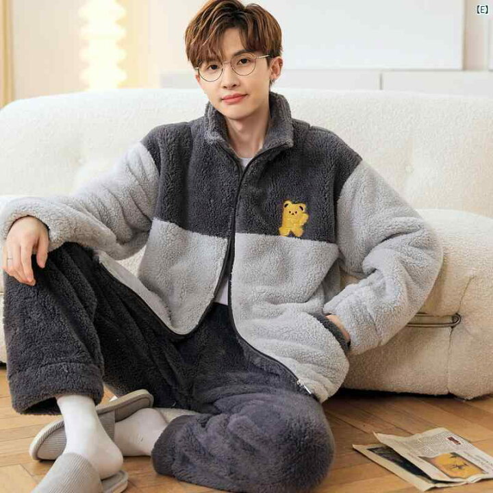 楽天市場】冬 厚手 男性用 コーラル ベルベット パジャマ 裏起毛 長袖 