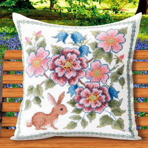 オリムパス 刺繍キット クッション 花咲く庭の小さな物語 オノエ・メグミ ブルーベルとウサギ