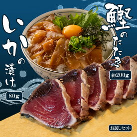 送料無料 海鮮 お試し【鰹のたたき約200g＋漬け丼の素1P 80g(選択:マダイ・ブリ・イカ・マグロ)】たたきのタレ付 高知県 かつおたたき カツオのたたき ご当地 魚 鮮魚 一人前 海鮮丼 冷凍 日本酒 お取り寄せグルメ 食品 骨なし 骨取り 塩タタキ 父の日