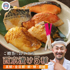 【父の日 お中元 海鮮 ギフト 送料無料】西京漬け 5種 5切 詰め合わせ 冷凍 西京焼き 西京焼 西京漬 冷凍食品 個包装 真空パック 味噌漬け 漬け魚 魚 切り身 真鯛 金目鯛 ブリ サバ 銀鮭 焼き魚 お取り寄せ グルメ 高級 酒の肴 おつまみ 実用的 プレゼント 贈答 のし対応