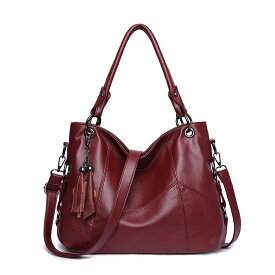 ショルダー バッグ レディース ハンドバッグ タッセル付きフェイクレザー ブラック ブルー グレー ワインレッド パープル