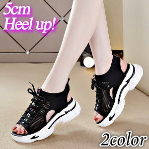 スポーツサンダル サンダル レディース 厚底 メッシュ オープントゥ かわいい ソックス風 ホワイト ブラック 送料無料