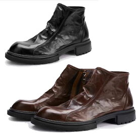 ブーツ メンズ 本革 サイドジッパー 靴 高級感 牛革 ブラック ブラウン 身長5cmUP 送料無料
