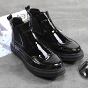 スニーカー ハイカット メンズ エナメル サイドドア クラシック レースアップ ダンス 派手 シークレット ヒールアップ 4.5cm 身長アップ