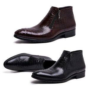 4.5cm身長UP メンズ メンズシューズ クロコ クロコ型押し 本革 ジッパー ブーツ ビジネスシューズ 黒 茶