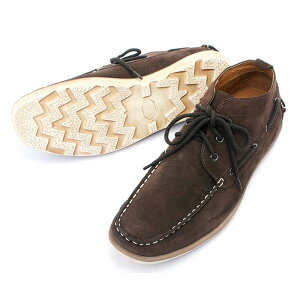 スニーカー メンズ 本革 スエード Uチップ モカシン ミドルカット ブラウン コーヒー アウトレットセール