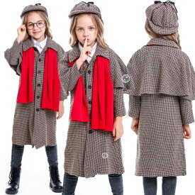 探偵コスチューム 子供コスチューム ハロウィン衣装 キッズロングコート ディテクティヴ なりきり ハロウィン衣装 女の子 コスプレ衣装 可愛い 変装 仮装 ハロウィンパーティー イベント 舞台劇 舞台衣装 学園祭 コート+帽子+マフラー+メガネ