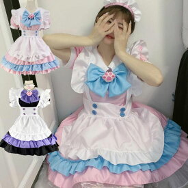 かわいいメイド服 ショート丈 半袖 大人コスチューム コスプレ ハロウィン衣装 ワンピース ウェイトレス キュット 超萌え 舞台衣装 ダンス衣装 仮装 女装 イベント 余興 学園祭 メイド喫茶 可愛いメイドドレス ビッグサイズ エプロン 2色