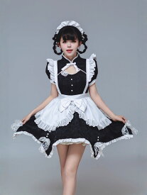 激萌えメイド服 チャイナ風 中華娘 カチューシャ 付き 半袖 大人 フリル 猫メイド かわいい メイドカッフェ メイド喫茶 コスプレ cosplay ロリータワンピース ウェイトレス ハロウィン衣装 舞台衣装 仮装 イベント パーティー 学園祭 アニメキャラクター S-5XL ダンス衣装