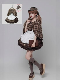 メイド服 半袖ドレス チェック柄ドレス マント ミモレ丈ワンピース 探偵衣装 萌え萌え Lolitaミモレ丈 ロリータ ワンピースメイド お姫様 ロリータドレス女性 大人 コスチューム パニエ対応 ハロウィン コスプレ フリル裾 エプロンドレス 学園祭 舞台衣装 仮装 女装