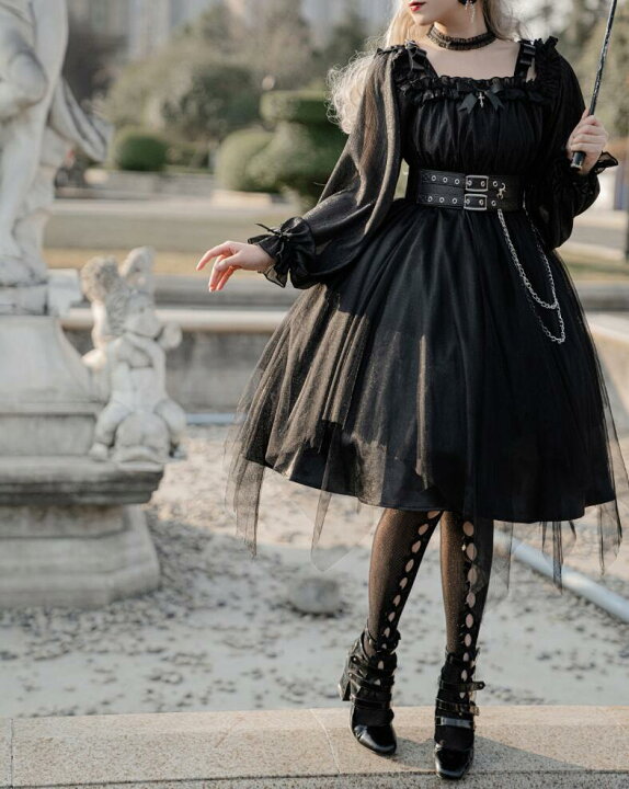 楽天市場 暗黒風 ロリータワンピース ゴーストロリータ ゴスロリ ロリータ風 長袖ワンピース ロング丈 ショート丈 個性的 Lolita ロリータ服 ハロウィンコスチューム コスプレ衣装 魔女コスチューム 魔法使い ハロウィンパーティー 文化祭 学園祭 イベント Koalastore