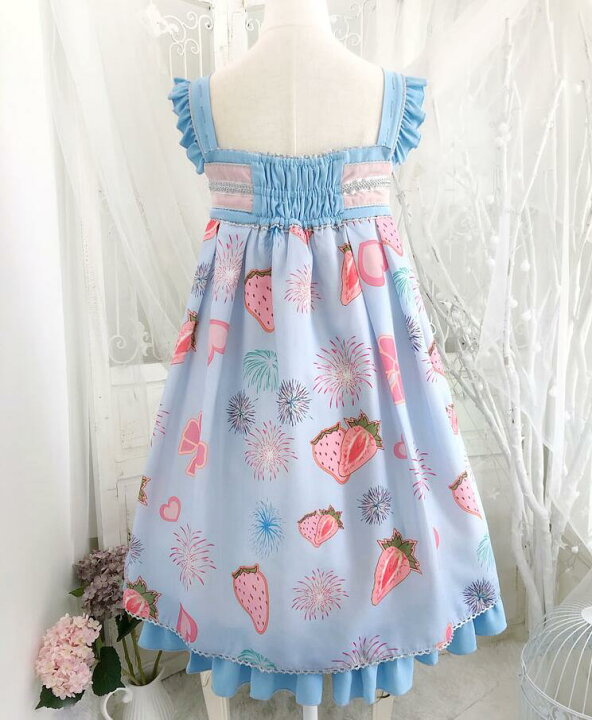 楽天市場 いちご柄ロリータワンピース 可愛いロリータ服 ジャンパースカート イチゴ柄 お姫様ワンピース プリンセスドレス 甘ロリータ 甘ロリ プリント柄 可愛い ワンピース リボン コスチューム ゴスロリ コスプレ衣装 文化祭 学園祭 イベント Lolita Fashion 2色