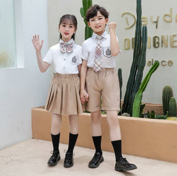 楽天市場 子供制服セット キッズスーツ 幼稚園制服 学生制服 小学生 女の子 男の子 ジュニア 3点セット 半袖シャツ 子供スーツ フォーマルスーツ チェク柄 演奏会 発表会 卒業式 入学式 合唱団 結婚式 半袖シャツ 短パン スカート ネクタイ 2色100cm 0cm