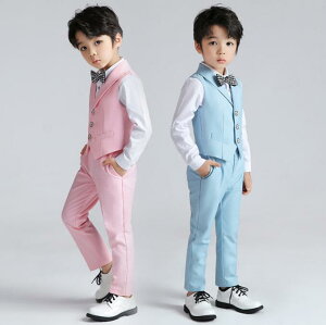 キッズ紳士服 男の子礼服 子供スーツセット 子供服 3点/4点 ロンパンセット 長袖ワイシャツ 子供パンツセット 子どもジレ 蝶ネクタイ付き フォーマルセット 団体服 合唱 イベント 舞台衣装