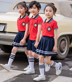 キッズ運動服 子供セットアップ服 女の子 男の子 夏子供制服 学生制服 幼稚園制服 カジュアル 上下セット 半袖Tシャツ 短パンセット チアーガール 子供服 発表会 卒業式 入学式 小学生 合唱団 運動会 イベント 学園祭 Tシャツ+パンツ/スカート レッド