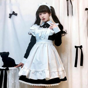 メイドコスチューム メイドコスプレ 可愛いメイド服 ショート丈ワンピース 長袖メイド服 ハロウィン衣装 大人コスチューム エプロン ウェイトレスコスプレ 萌え 舞台衣装 イベント 学園祭