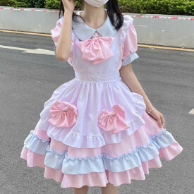 大人用コスチューム メイド服 可愛いメイド服 メイド衣装 フリル リボン メイドコスプレ 半袖 ショート丈 ハロウィンコスチューム ワンピース+エプロン+髪飾り メイド喫茶 萌え 舞台衣装 イベント パーティー 学園祭 キャラクター 仮装 変装 女装 2色 S-3L