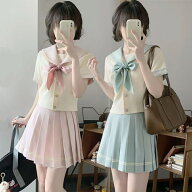 セーラー服 女子高校生制服 学生服 トップス ショート丈スカート コスチューム 首スカーフ 半袖/長袖 コ…