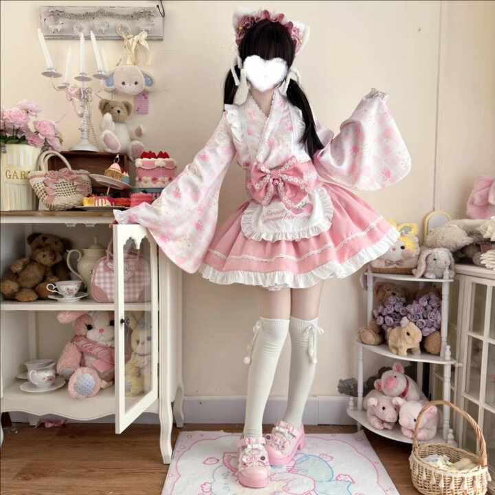 楽天市場】可愛いロリータ服 甘ロリ 上下セット 猫柄 チェック柄 