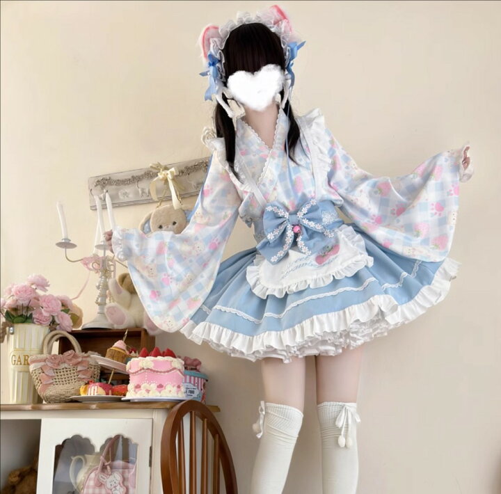 楽天市場】可愛いロリータ服 甘ロリ 上下セット 猫柄 チェック柄 