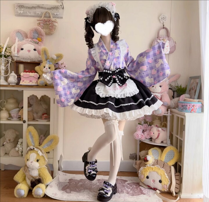 楽天市場】可愛いロリータ服 甘ロリ 上下セット 猫柄 チェック柄 