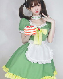 大人用コスチューム 半袖メイド服 可愛いメイド服 ハロウィン衣装 メイドコスプレ ハロウィン衣装 ワンピース+エプロン+髪飾り+チョーカー ウェイトレスコスプレ メイド喫茶 萌え 舞台衣装 イベント 学園祭 キャラクター 仮装 変装 女装 抹茶色
