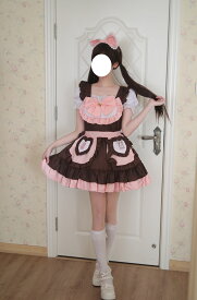 レディースメイド服 ショート丈スカート 半袖 レディースコスチューム メイドコスプレ こすぷれ ハロウィン衣装 フリル レース ウェイトレス cosplay 舞台衣装 仮装 女装 インスタ映え パーティー イベント 余興 学園祭 メイド喫茶