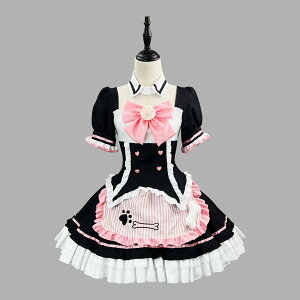 メイド服 可愛い 上下 セット ゴスロリ トップス スカート エプロン 半袖 蝶結び 骨飾り フリル 半袖 ショート丈 ドレス ハロウィン 仮装 舞台 イベント 学園祭 喫茶店 大きいサイズ 人気 ア