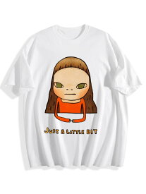 【奈良美智 アートコレクション】Yoshitomo Nara Just A Little Bit レディース半袖 T シャツ 綿 100% 200g ヴィンテージ風 アートプリント ブラック ホワイト カジュアルトップス 男女兼用 S～3XL 送料無料