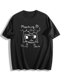 【2026 春夏新色 】送料無料 奈良美智「MARCHING ON」T シャツ メンズ レディース 半袖 綿 100% 200g クルーネック ルーズフィット アート キャラクター プリント ホワイト ブラック 大きいサイズ S M L XL XXL 3L プレゼント 通販 新作