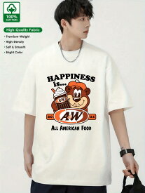 【送料無料】アメリカンレトロカートゥーンスタイル Tシャツ - A&Wドリンクとロゴ付きカートゥーンブラウンベア デザイン ユニセックス