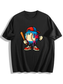 【野球 ボール キャラクター スライム カラフル スポーツ】T シャツ 綿 100% 200g ユニセックス 半袖 ホワイト / ブラック S-3XL かわいい カジュアル 日常着 ギフト 送料無料