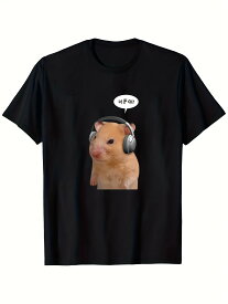 【可愛い】ハムスターのヘッドホン着用が可愛い！半袖Tシャツ - カジュアルで快適、肌に優しい。春夏に最適なキュートで楽しいスタイル。カジュアルで快適な着心地を実現し、日常のお出かけやカジュアルシーンに最適。男女兼用で、SNS映えもする人気の万能トップスです