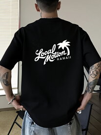 【ローカルモーション】メンズ半袖Tシャツ ハワイアンパームツリーロゴ 綿100% ユニセックス ゆったりフィット カラーはブラック、ホワイト スタイリッシュなカジュアルギフト