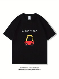 【送料無料】男女兼用 楽しいクリエイティブ T シャツ 「I don't car」プリント 半袖ラウンドネック 100% コットン 夏トレンド 通気性抜群 柔らか肌触り カジュアル・デイリースタイルに最適 洗濯耐久性 型崩れしにくく 長く愛用できる万能アイテムです