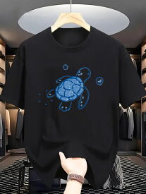 【送料無料】メンズ 海亀柄 T シャツ ナチュラルフレッシュスタイル 半袖ラウンドネック 100% コットン 春夏レジャーに最適 通気性抜群 柔らか肌触り 海のテーマ・環境コンセプト愛好家に人気 洗濯耐久性 型崩れしにくく 長く愛用できる万能アイテムです