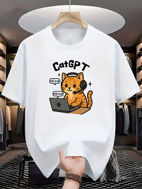 2026 年夏新作 ストリートカジュアル T シャツ CatGPT 子猫プリント 半袖ラウンドネック 100% コットン 快適柔らか素材 通気性抜群 シンプルでかわいいデザイン 普段使いからお出かけまで活躍 洗濯耐久性 型崩れしにくく 長く愛用できるトレンドアイテムです