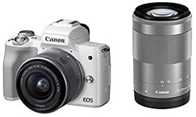 【中古】(非常に良い)Canon キヤノン ミラーレス一眼カメラ EOS Kiss M(ホワイト)・ダブルズームキット EOSKISSMWH-WZK-A