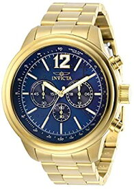 【中古】Invicta Men's Aviator Gold-Tone Steel Bracelet & Case Quartz Blue Dial Analog Watch 28896