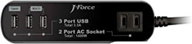 【中古】J-Force iPhone/スマートフォン充電対応 電源タップ 『世界平和シリーズ』 AC2口+USB 3ポート インテリジェントチップ搭載 ブラック JF-PEACE2K