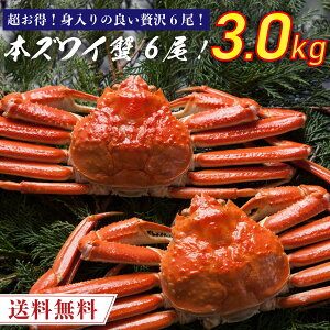 【お買い得な6尾】ボイル済み 本ズワイ蟹 6尾 総量3kg前後 【送料無料】カナダ産 本ずわい蟹 本ズワイ蟹 本ずわい 本ズワイ かに カニ 蟹 ボイル済み 海鮮 ズワイガニ 食品 取り寄せ 冷凍 ク