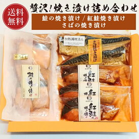 【送料無料】 焼漬詰め合わせ ( 銀鮭焼漬 6切 / 紅鮭焼漬 3切 / サバ焼漬 2枚 ) 銀鮭 鮭 紅鮭 紅さけ 紅サケ さば サバ 鯖 焼漬 お取り寄せ 魚 海鮮 ご飯のお供 海の幸 小針水産 お中元 父の日