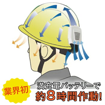 8時間作動,ヘルメット送風機,スーパーヘルクール,充電式バッテリー分離型,